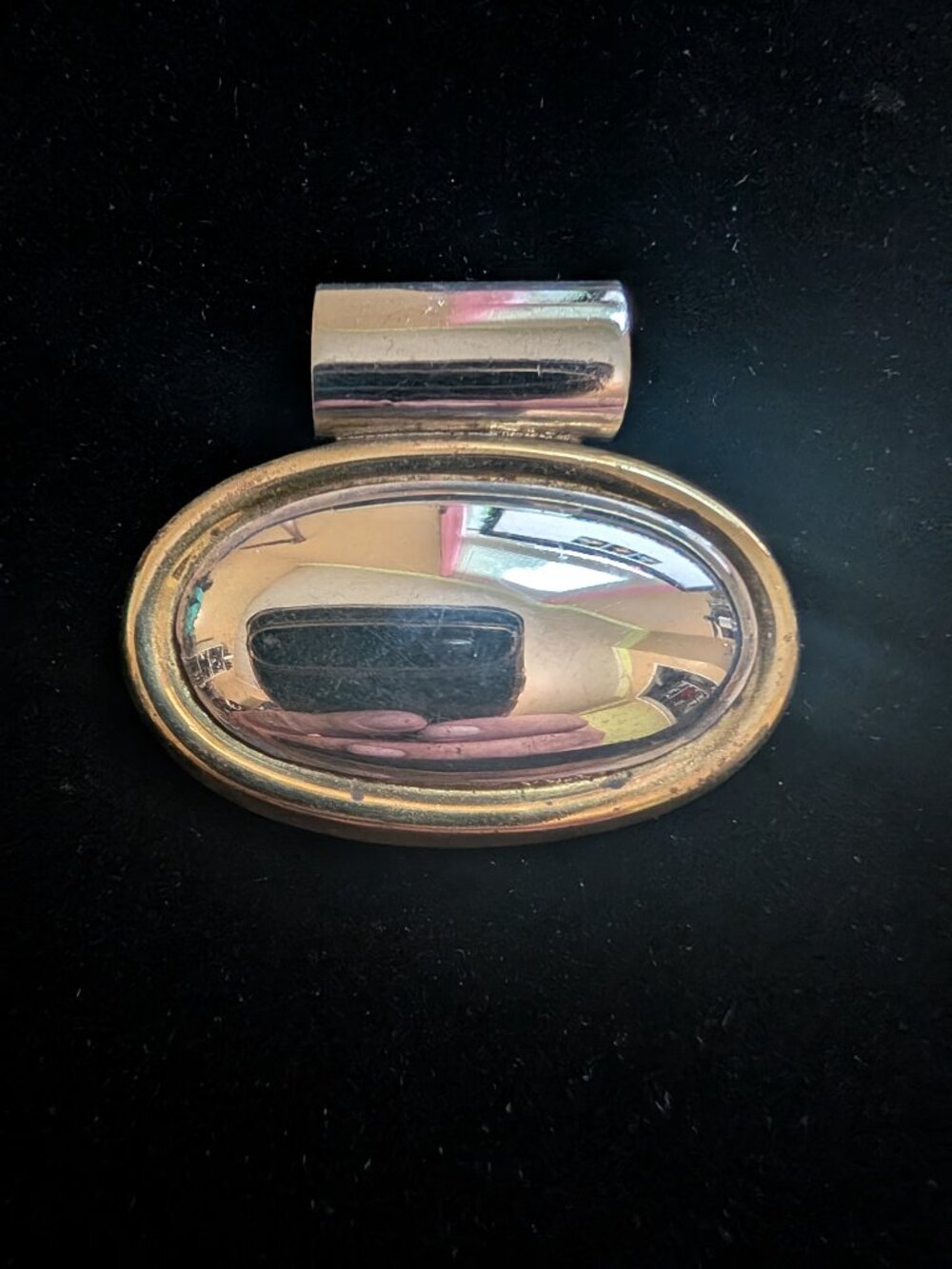 Vintage LATON Sterling Silver Brass Oval Slide Pendant